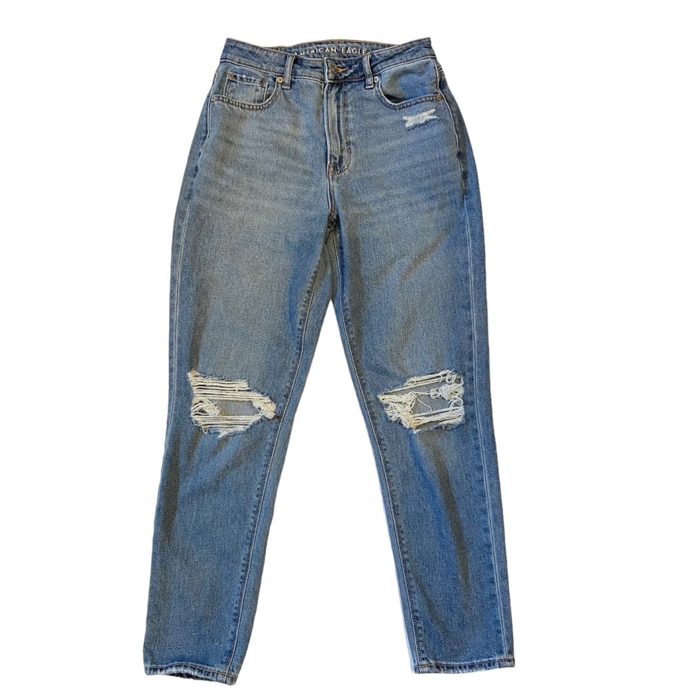 AMERICAN EAGLE Distressed Mom Jeans Blue Womens Size 4 Regular